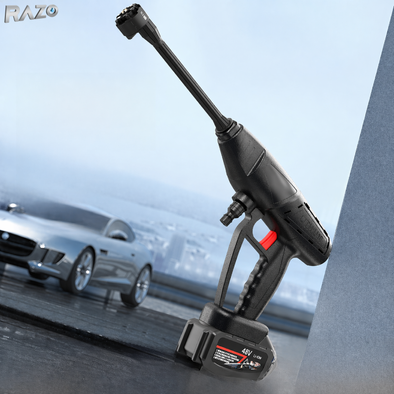 Pistol de spalat portabil cu presiune RAZO, Jet apa puternic, Functie spumare, Acumulatori reincarcabili, Multifunctional