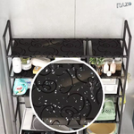 Suport organizator dublu pentru masina de spalat RAZO, 4 niveluri, Tevi Metalice, Rafturi din material PP pentru depozitare baie, Capacitate 50kg, 138x106x25 cm, Negru