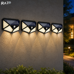 Set 4 lampi solare LED exterior RAZO, Senzor de miscare, 100 LED, IP65, Iluminare reglabila