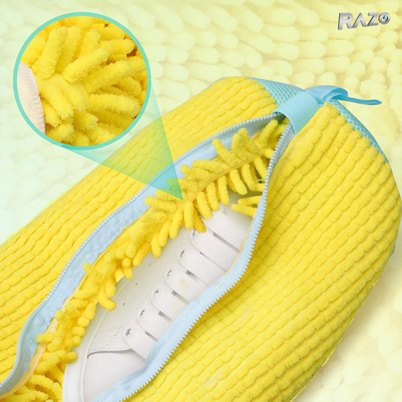 Set 2 saculeti RAZO pentru spalat incaltaminte, 1200+ peri chenille, Protectie pantofi, Tambur masina, Fermoar invizibil, Marimi pana la 43, 39x19 cm, Galben