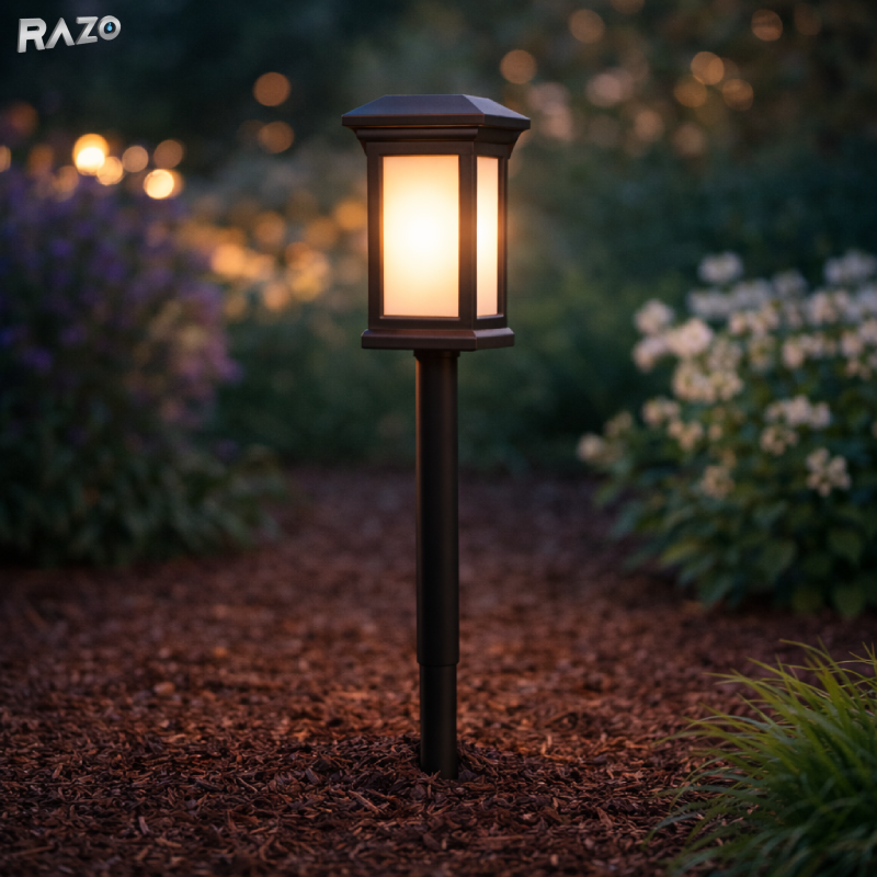 Set 4 lampi solare gradina RAZO, Incarcare automata, LED, Lumina calda, Iluminat exterior elegant, 55x8x8 cm