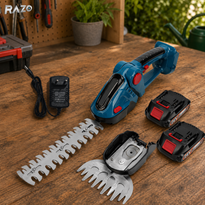 Foarfeca electrica 2 in 1 pentru gradina RAZO, Acumulator 48V, Taiere precisa cu lame interschimbabile, 2 Acumulatori, Design ergonomic, Portabila fara fir