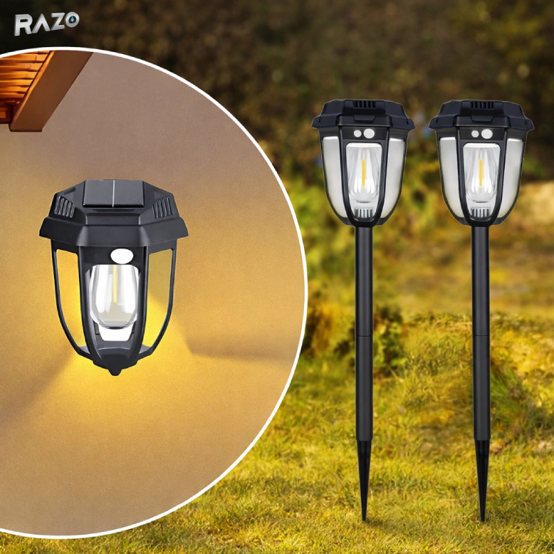 Set 4 lampi solare RAZO cu senzor de miscare, LED 1200lm, Rezistente la apa, 3 moduri iluminare, Exterior, 50x12x12 cm