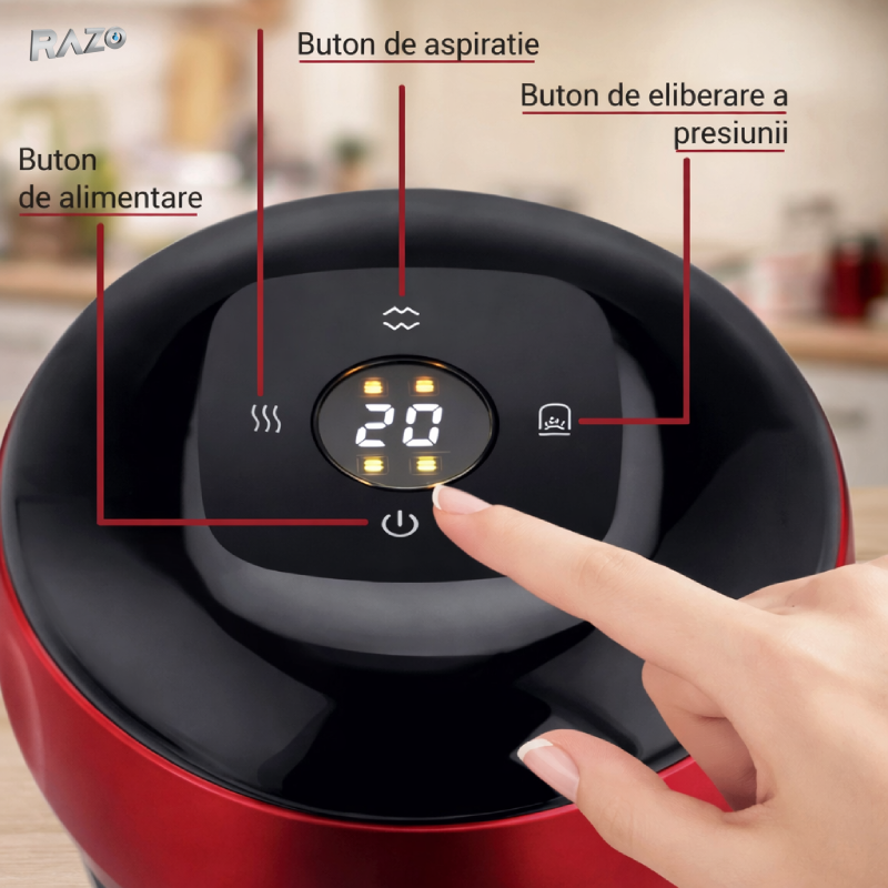 Set 4 aparate electrice de masaj anticelulitic RAZO tip ventuza, Incalzire 38–50°C, 2 nivele putere, Incarcare Type-C, Ecran tactil