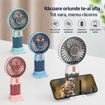 Ventilator mini portabil in 2 culori RAZO, Suport telefon, Reincarcabil, Racire rapida, Design modern, Silentios, Turcoaz-Albastru
