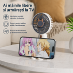 Ventilator mini portabil in 2 culori RAZO, Suport telefon, Reincarcabil, Racire rapida, Design modern, Silentios, Turcoaz-Albastru
