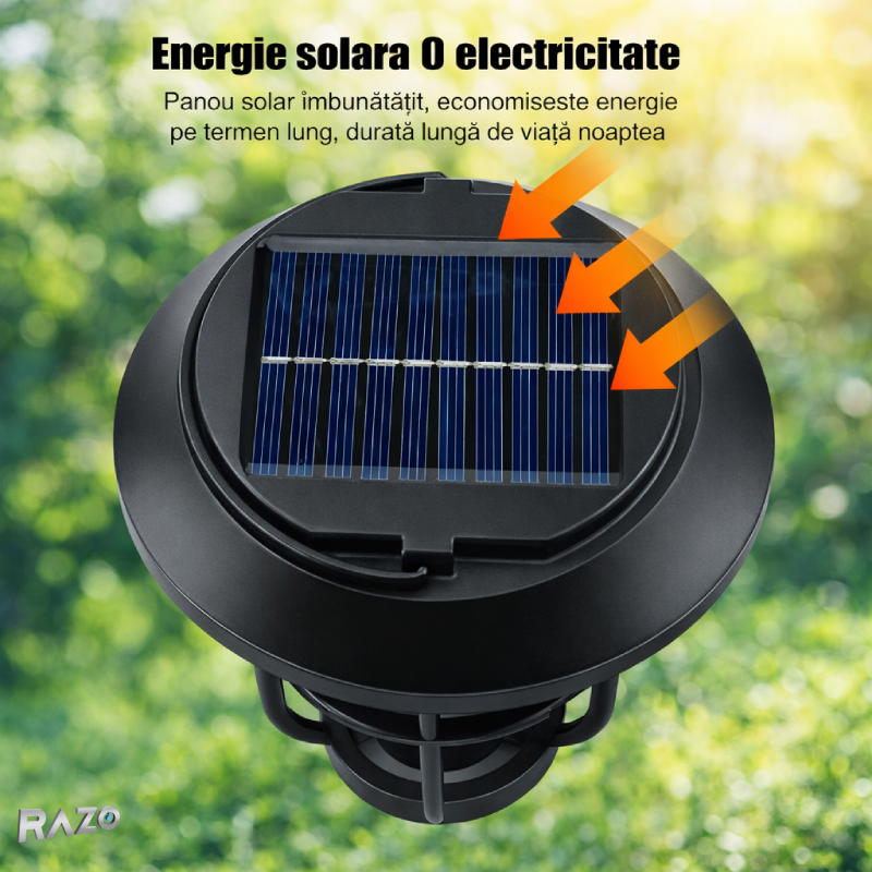 Set 4 lampi solare gradina cu incarcare automata RAZO, Rezistente exterior, LED, Iluminat ambiental exterior, 14,5x12,9x14,1 cm