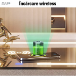 Noptiera RAZO inteligenta cu incarcare wireless, LED reglabil, Difuzor bluetooth, 3 sertare, Design modern, Gri deschis