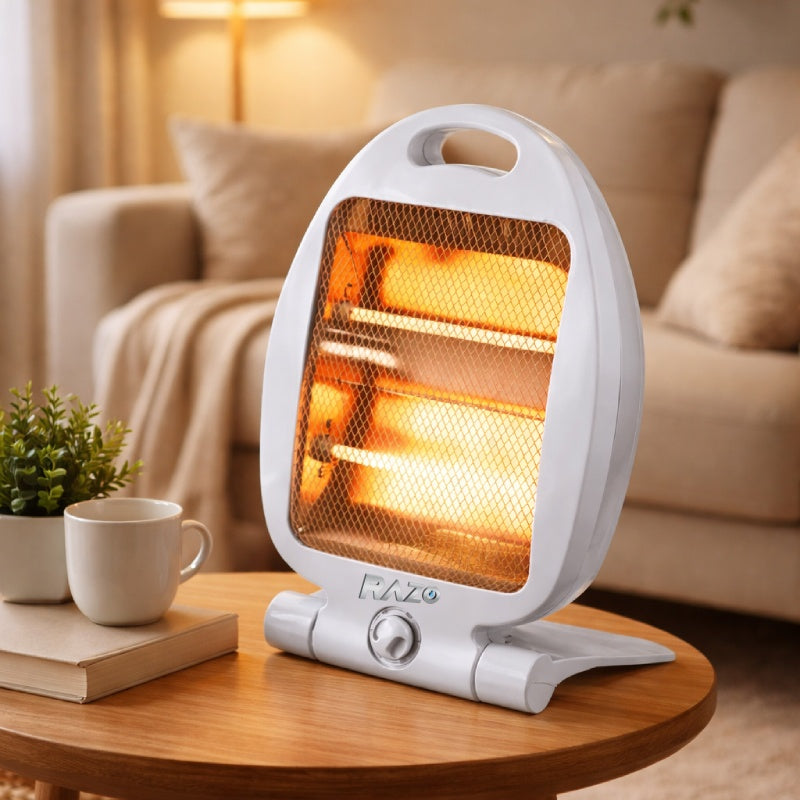 Aeroterma portabila 800W RAZO, Incalzitor electric cu ventilator, Caldura instant pentru birou, dormitor, Protectie supraincalzire, Consum redus, Design compact, Alb