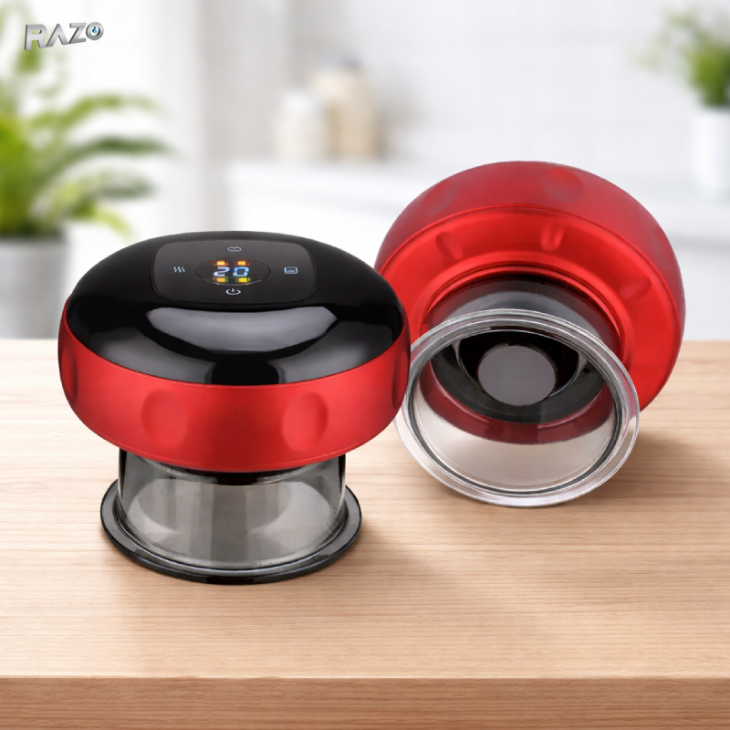 Aparat electric de masaj anticelulitic RAZO tip ventuza, cu incalzire 38–50°C, 2 nivele de putere, incarcare Type-C si ecran tactil
