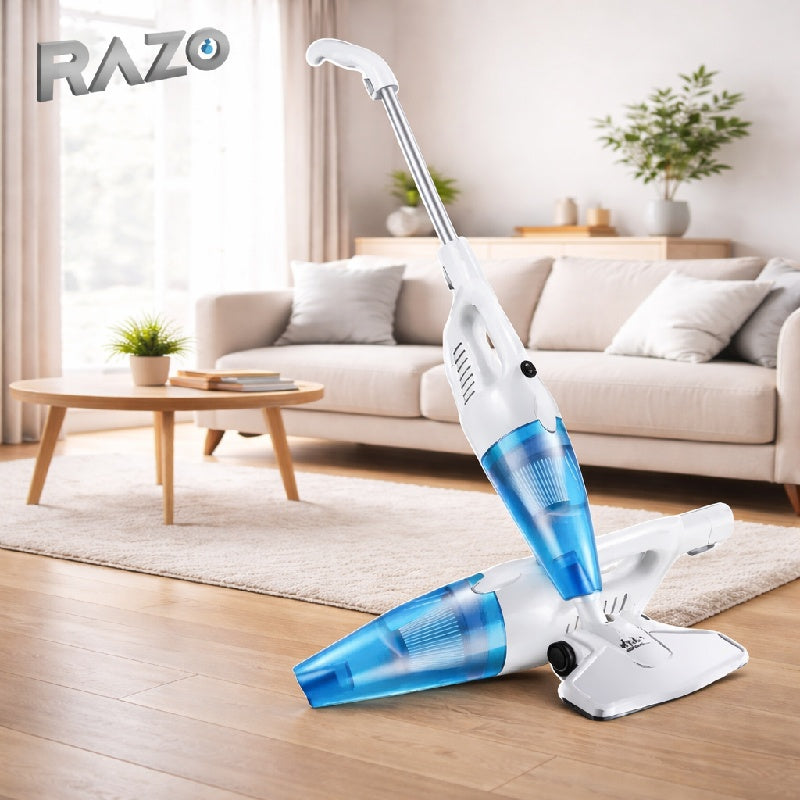 Aspirator vertical portabil 2 in 1 RAZO, putere 600W, filtru HEPA lavabil, recipient 1.2L fara sac, cablu 4 m, design ergonomic, alb
