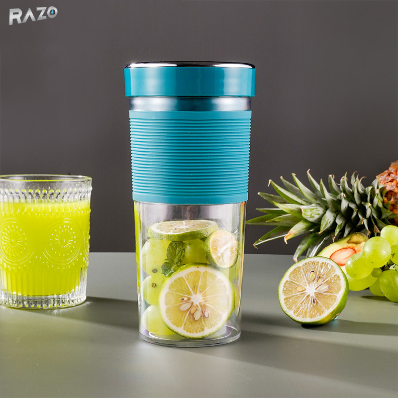 Blender portabil reincarcabil RAZO, Design compact, Usor de transportat, Utilizare rapida oriunde, 450 ml, Albastru deschis