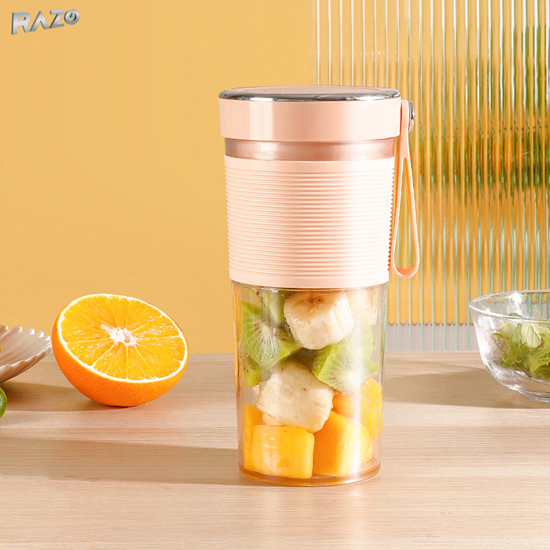 Blender portabil reincarcabil RAZO, Design compact, Usor de transportat, Utilizare rapida oriunde, 450 ml, Roz