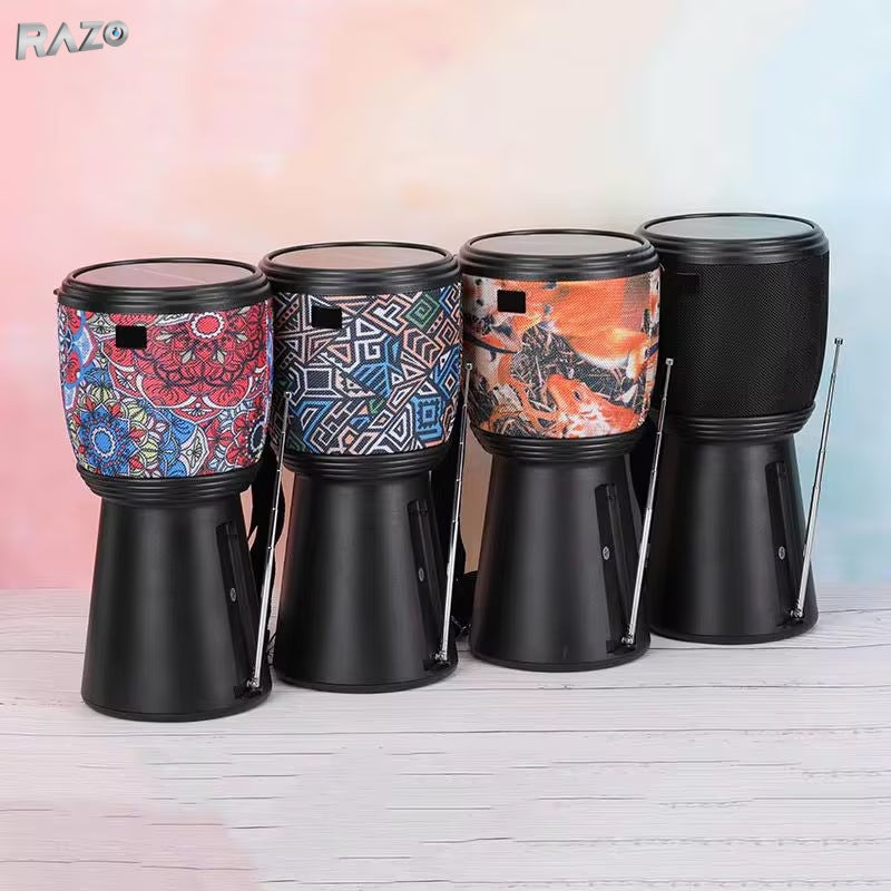 Boxa portabila RAZO tip tarabana cu incarcare solara, Bluetooth, FM, USB si TF Card, putere 10W, lanterna integrata, baterie 1200mAh