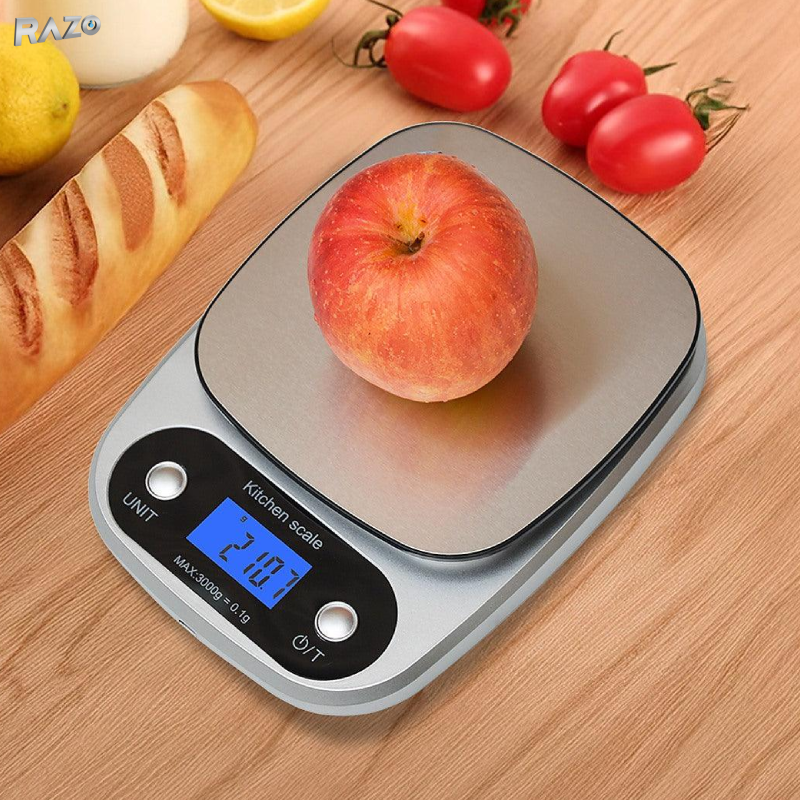 Cantar digital de bucatarie RAZO 10 kg, afisaj LED, functie TARA, platforma din inox, precizie 1 g
