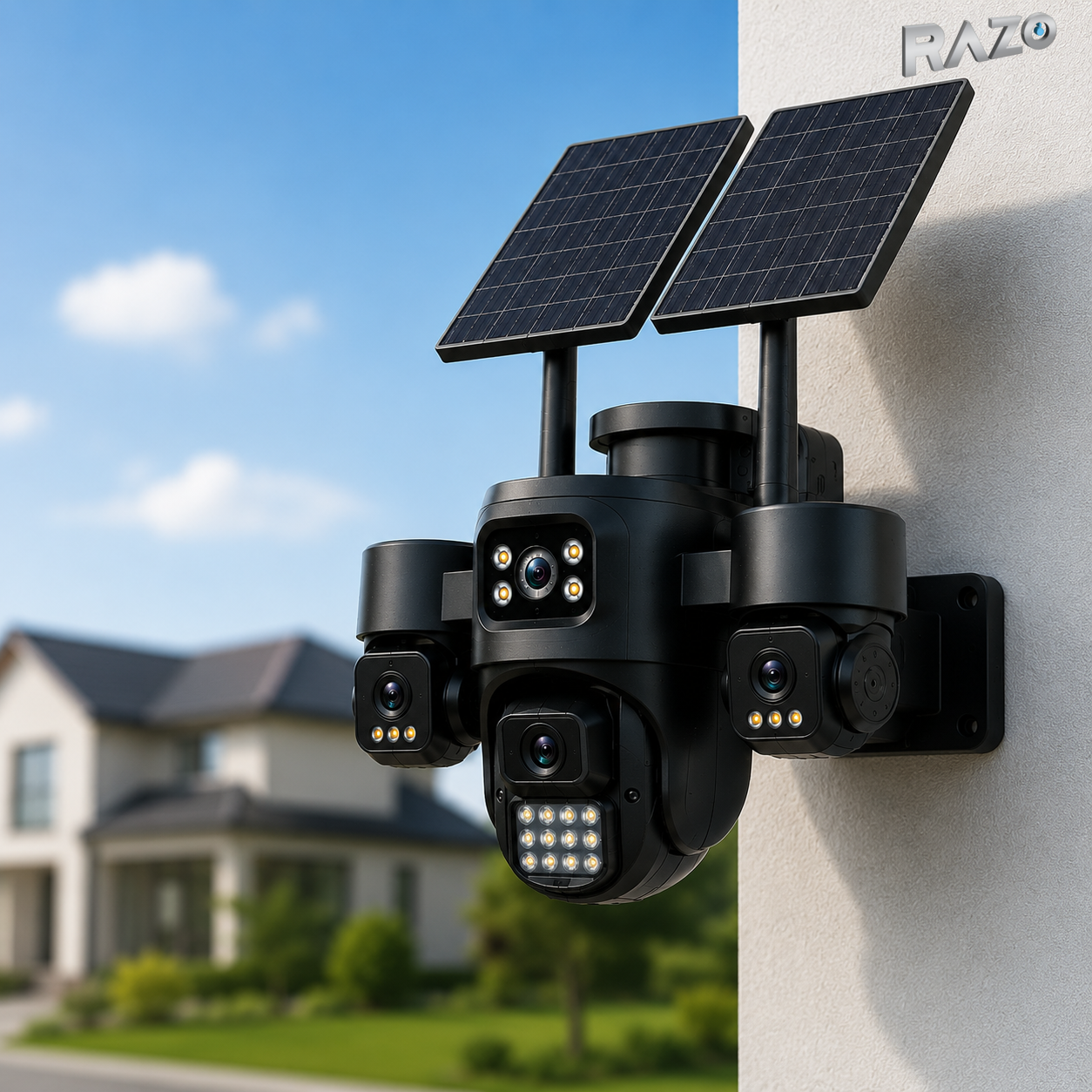 Camera Supraveghere 4G 12MP cu Panou Solar Dublu, 4 Camere 4MP, Human Tracking, Audio Bidirectional, IP66 Waterproof, TF Card &amp; Cloud Storage, Control Telefon, Vedere 360°, Baterie Integrata