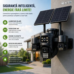 Camera Supraveghere 4G 12MP cu Panou Solar Dublu, 4 Camere 4MP, Human Tracking, Audio Bidirectional, IP66 Waterproof, TF Card &amp; Cloud Storage, Control Telefon, Vedere 360°, Baterie Integrata