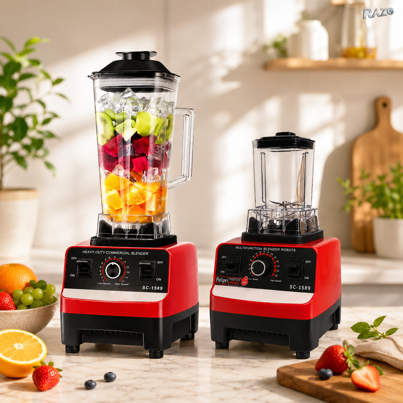 Blender Profesional de bucatarie 2 in 1 RAZO, Multifunctional , 2.5L, Motor din cupru, 15 viteze, 4500W, Zdrobire Gheata, Autocuratare