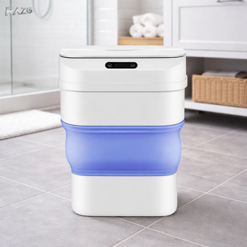 Cos de gunoi RAZO cu senzor de miscare, deschidere automata fara atingere, design pliabil, capacitate ajustabila 8L–17.5L, ideal pentru bucatarie, baie sau birou