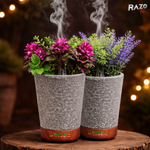 Difuzor aromaterapie tip ghiveci 3 in 1 RAZO, Umidificator Aer, Lumina LED 7 culori, Difuzor uleiuri esentiale, Alimentare USB, Maro