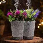 Difuzor aromaterapie 3 in 1 RAZO tip ghiveci, umidificator aer cu lumina LED 7 culori si difuzor pentru uleiuri esentiale, alimentare USB, negru