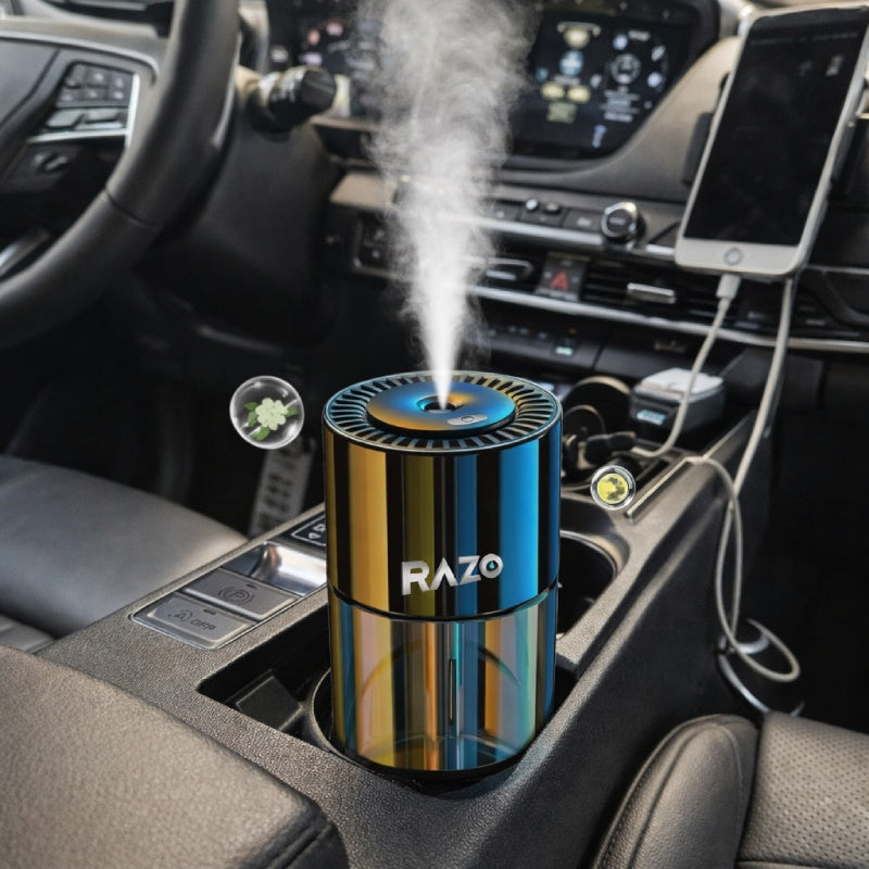 Difuzor inteligent de parfum auto RAZO, odorizant 160 ml, 4 niveluri de pulverizare, reincarcare USB