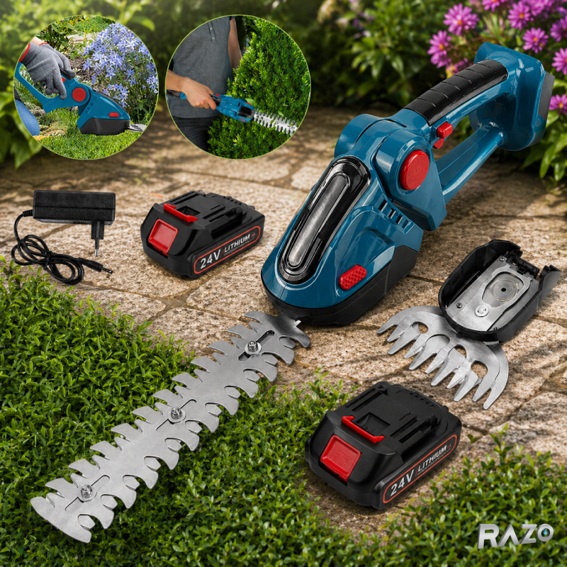 Foarfeca electrica 2 in 1 pentru gradina RAZO, Acumulator 48V, Taiere precisa cu lame interschimbabile, 2 Acumulatori, Design ergonomic, Portabila fara fir