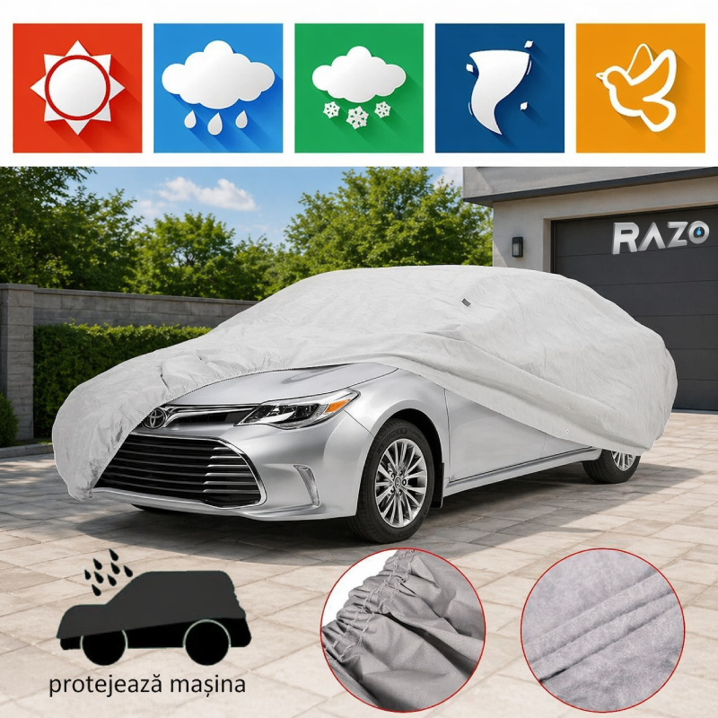 Husa auto RAZO, Marimea L, Impermeabila, Protectie completa impotriva prafului, ploii, zapezii, razelor UV, pentru exterior, interior