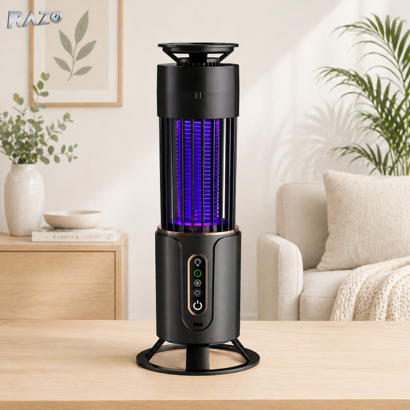 Lampa anti tantari cu iluminare RAZO, 3 temporizatoare, Reincarcabila USB, Captare insecte prin lumina UV, Fara substante chimice, Functionare silentioasa, Design compact