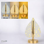 Lampa decorativa RAZO in forma de frunza cu LED 3 culori, touch dimabil, reincarcabila USB, baza aurie eleganta