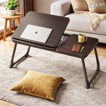 Masuta laptop pliabila RAZO cu suport ergonomic, blat reglabil in 5 trepte, picioare metalice rezistente, suport pentru mouse si cana, ideala pentru lucru din pat, maro
