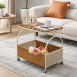 Masuta portabila RAZO cu compartiment de depozitare, blat din sticla securizata de 4 mm, cadru metalic rezistent, 4 roti pivotante 360° cu frana, design modern pentru living, dormitor sau birou
