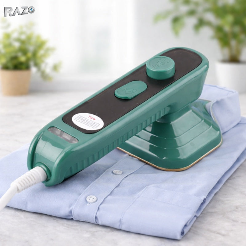 Mini fier de calcat vertical RAZO cu abur, portabil, rezervor 50 ml, incalzire rapida, utilizare verticala si orizontala, verde