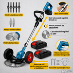 Motocoasa electrica cu roti, 2 acumulatori RAZO, 48V, 4000 mAh, 18000 RPM, Tija telescopica, Multifunctionala, Autonomie extinsa, Wireless