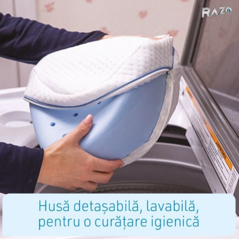 Set 2 perne ortopedice RAZO pentru picioare din spuma cu memorie, Ergonomice pentru genunchi, Aliniere coloana, Husa lavabila, 25x25x5 cm