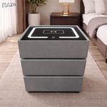 Noptiera RAZO inteligenta multifunctionala cu LED, Incarcare wireless, Bluetooth, 3 sertare, Design modern, Gri inchis