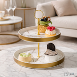 Suport prajituri etajat 2 niveluri portelan Marble RAZO, Suport metalic, Candy bar, Design elegant, Auriu