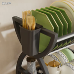 Suport vase simplu forma X, RAZO, 2 niveluri, Tava de scurgere, Organizator bucatarie, Capacitate mare, 35x29x25 cm, Negru