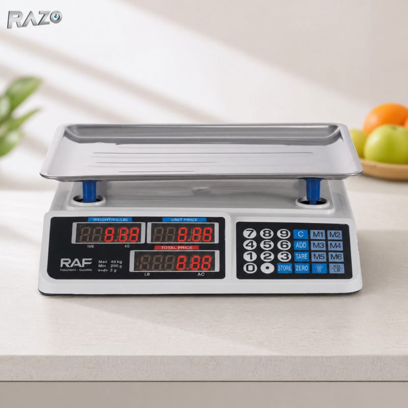 Cantar electronic 40kg RAZO, Afisaj LED, Functie calcul pret, Cantarire precisa, Platforma inox rezistenta, Afisaj dublu pentru greutate pret si total