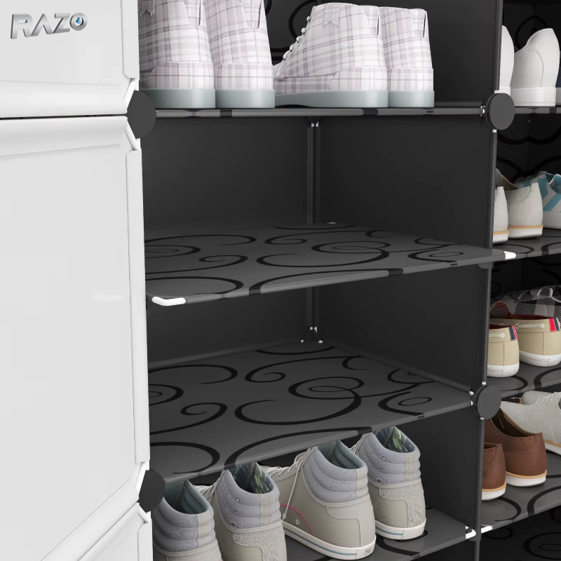 Organizator dublu pantofi cu suport accesorii RAZO, 12 compartimente, Montaj rapid, Material rezistent, Impermeabil
