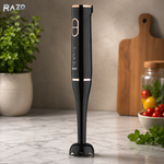 Blender de mana 800W RAZO, 2 viteze, Functie pulse, Lame inox, Multifunctional, Design ergonomic, Compact, Eficient, Negru