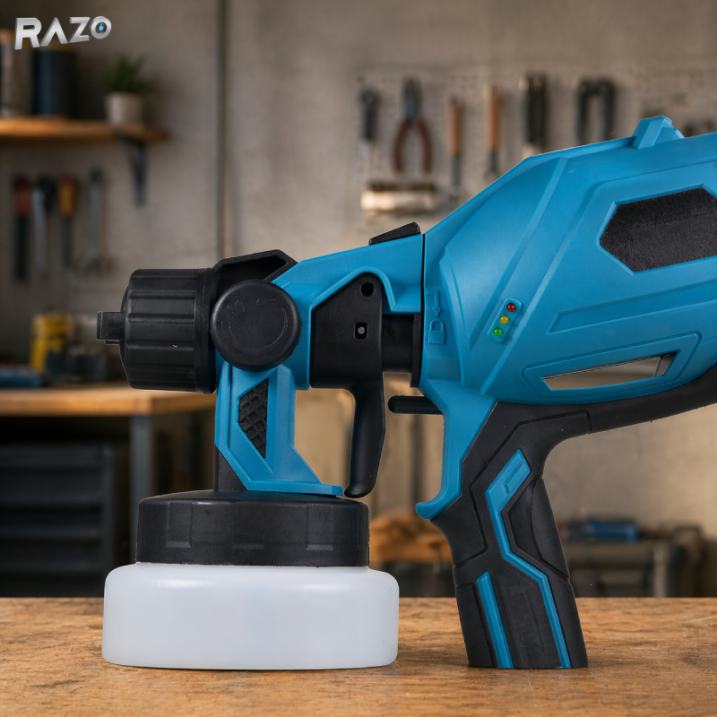Pistol de vopsit electric portabil Li-Ion RAZO, Pulverizare reglabila, Rezervor vopsea inclus, Aplicare uniforma, Design ergonomic, Multifunctional