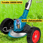 Motocoasa electrica cu roti, 2 acumulatori RAZO, 48V, 4000 mAh, 18000 RPM, Tija telescopica, Multifunctionala, Autonomie extinsa, Wireless