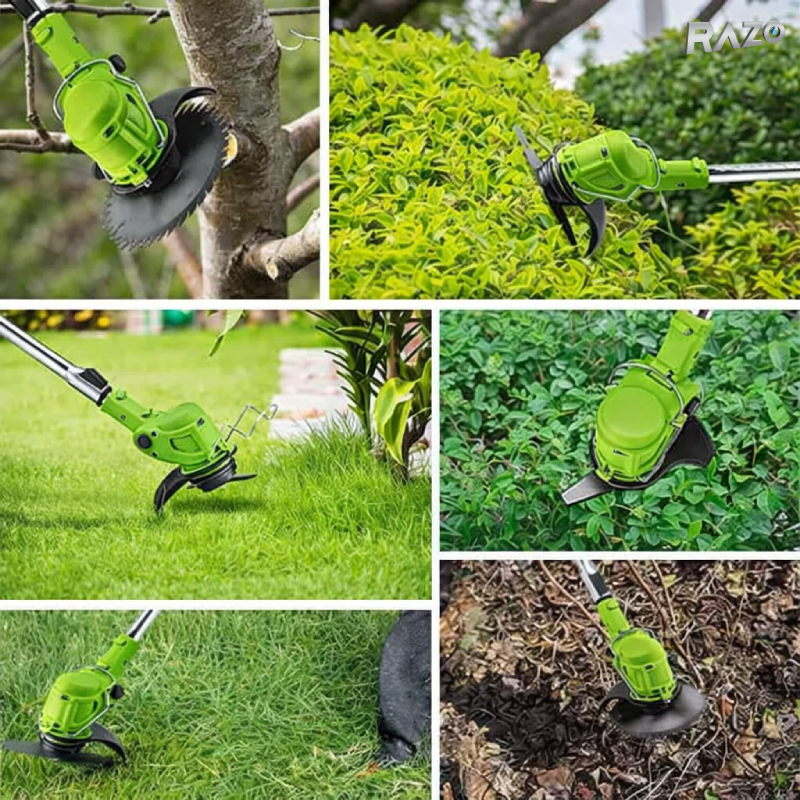 Motocoasa electrica cu 2 acumulatori RAZO, 48V, 4000 mAh, 18000 RPM, Tija telescopica, Multifunctionala, Autonomie extinsa, Wireless