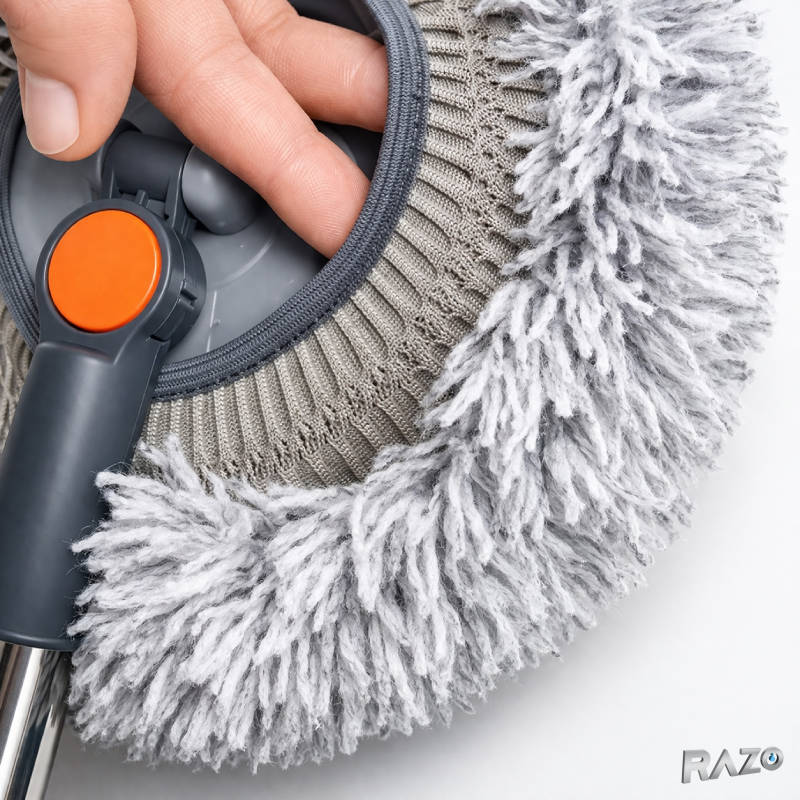 Pamatuf praf extensibil cu maner inox RAZO, 45-180 cm, Cap rotativ, 2 lavete microfibra, pentru curatare eficienta