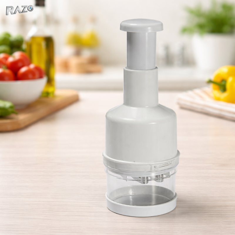 Tocator manual legume RAZO, Chopper multifunctional, Lame inox, Recipient transparent, Usor de utilizat, Alb