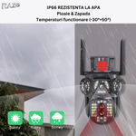 Camera supraveghere 4K Wireless IP66 RAZO, Rotire automata, Zoom 10X, Monitorizare inteligenta, 3 lentile, Detectie umana, Auto tracking, Vedere nocturna color, Audio bidirectional, Alarma