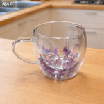 Set 4 cani sticla pereti dubli Purple 250 ml RAZO, Flori uscate naturale, Design elegant decorativ, Flori mov