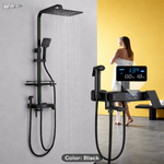 Set dus premium negru afisaj digital RAZO, 4 functii, LED, Para dus si cap tip ploaie, Control temperatura, Negru