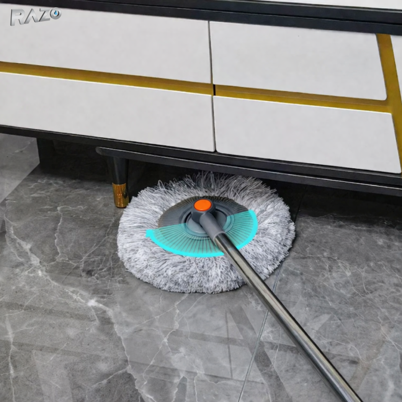 Pamatuf praf extensibil cu maner inox RAZO, 45-180 cm, Cap rotativ, 2 lavete microfibra, pentru curatare eficienta